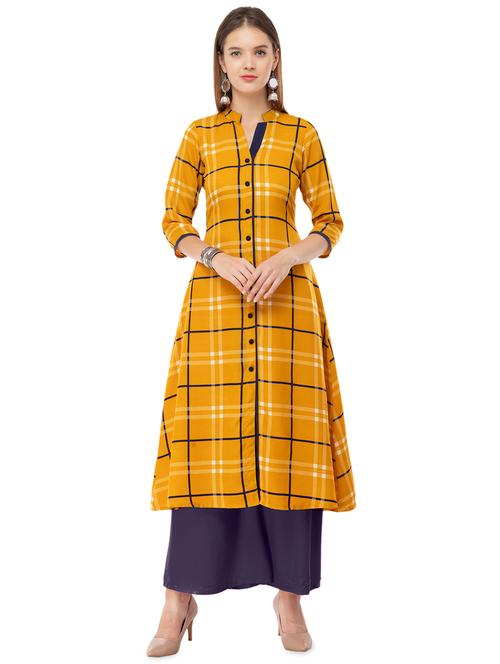 yellow crepe aline kurta - 16682447 - Very Small Image - 1