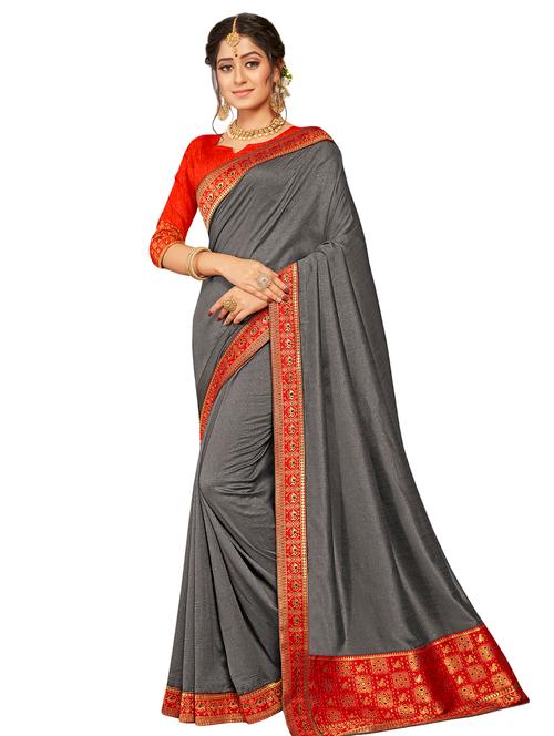 solid with bordered saree with blouse - 16684319 - Very Small Image - 1