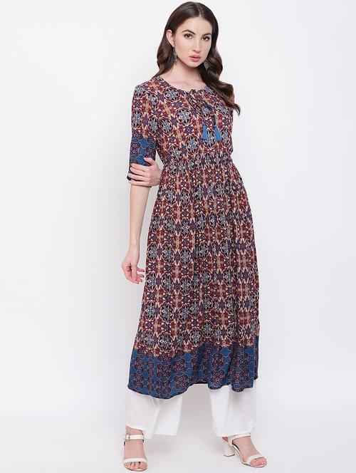 abstract printed flared kurta - 16684753 - Very Small Image - 1