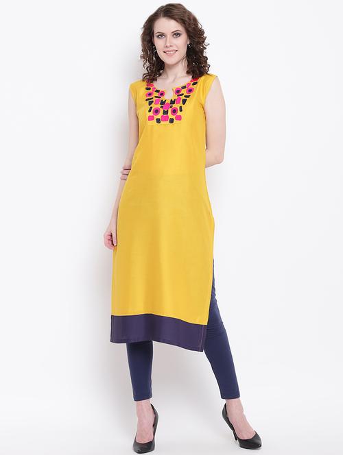 yoke embroidered straight kurta - 16684765 - Very Small Image - 1