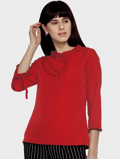 frill trim tie knot sleeved top - 16684818 - Very Small Image - 1