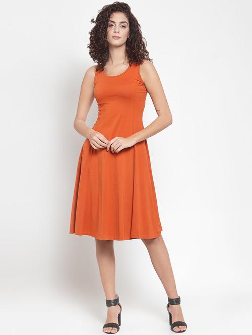 round neck solid a-line dress - 16685140 - Very Small Image - 1