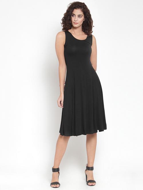 round neck solid a-line dress - 16685141 - Very Small Image - 1