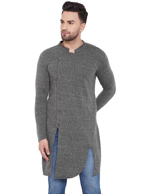 grey melange long kurta - 16685969 - Very Small Image - 1