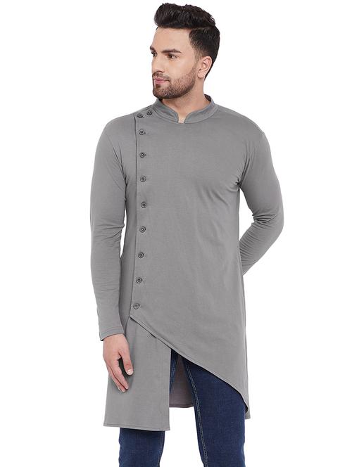 grey solid asymmetric kurta - 16685972 - Very Small Image - 1
