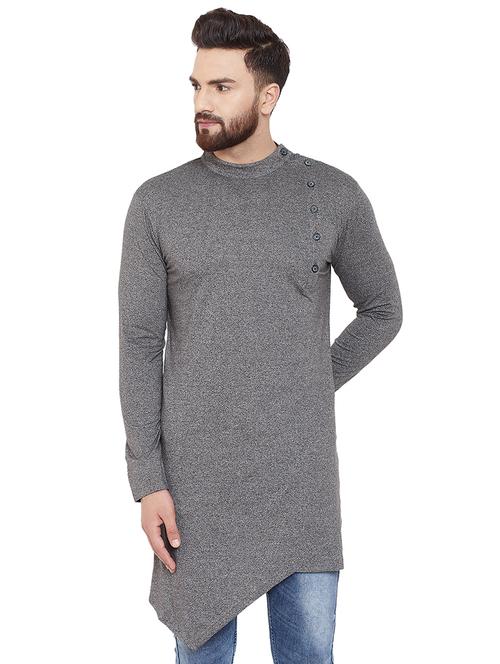 grey solid asymmetric kurta - 16686010 - Very Small Image - 1