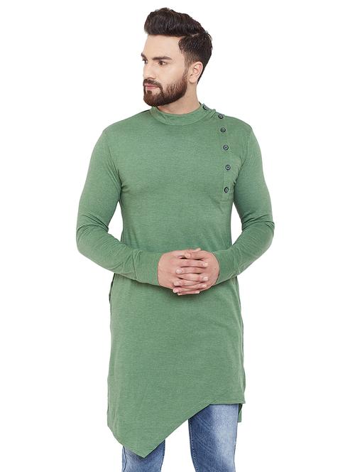 green solid asymmetric kurta - 16686012 - Very Small Image - 1