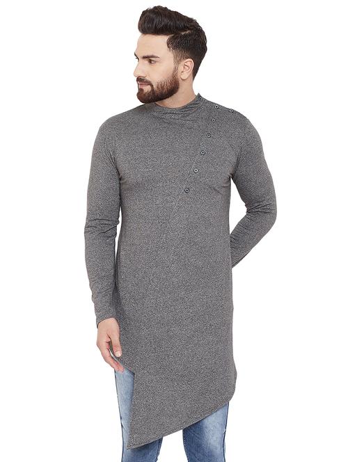 grey solid asymmetric kurta - 16686017 - Very Small Image - 1