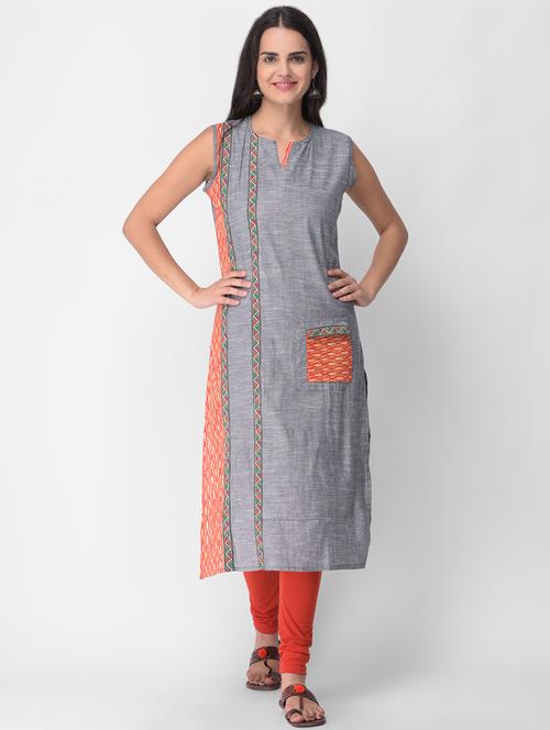 contrast pocket straight kurta - 16687897 - Very Small Image - 1