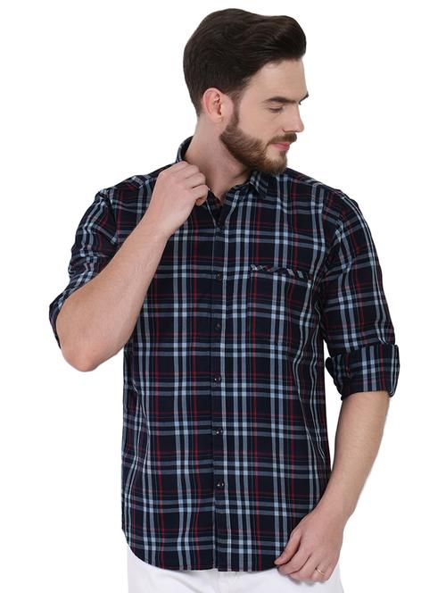 navy blue checkered casual shirt - 16690861 - Very Small Image - 1