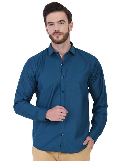 blue solid casual shirt - 16690909 - Very Small Image - 1