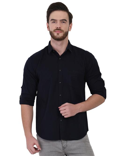 navy blue solid casual shirt - 16690928 - Very Small Image - 1