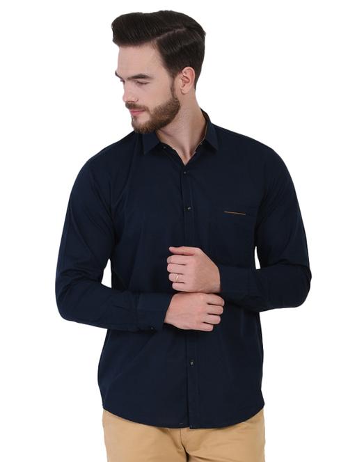 navy blue solid casual shirt - 16690933 - Very Small Image - 1