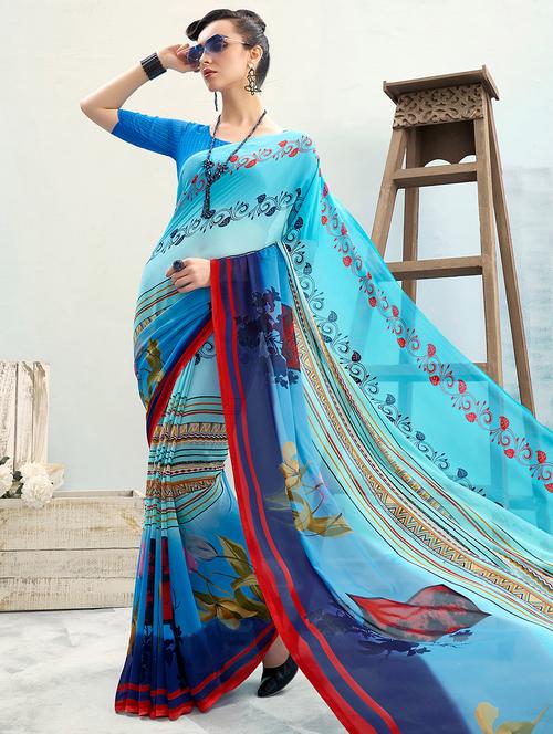 floral printed saree with blouse - 16691402 - Very Small Image - 1