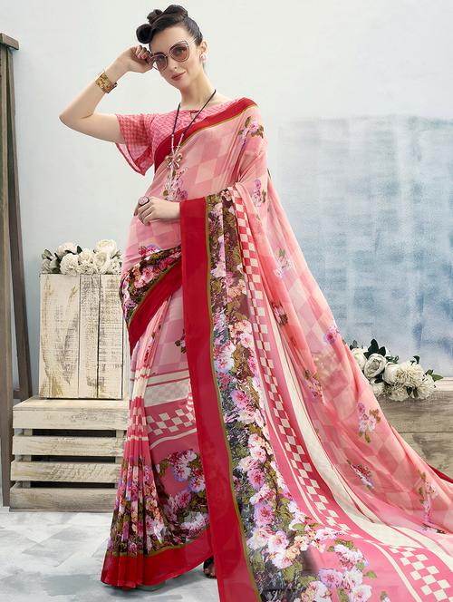 floral printed saree with blouse - 16691406 - Very Small Image - 1