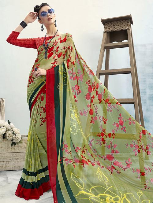 floral printed saree with blouse - 16691409 - Very Small Image - 1