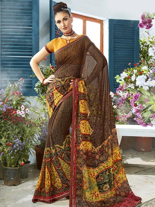 lace bordered printed saree with blouse - 16691410 - Very Small Image - 1