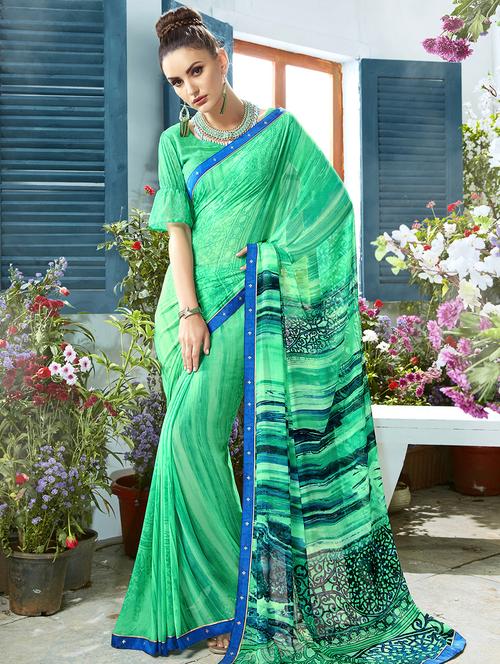 lace bordered printed saree with blouse - 16691411 - Very Small Image - 1