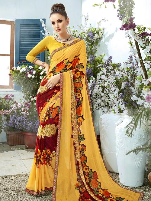 floral printed saree with blouse - 16691415 - Very Small Image - 1