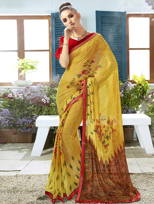 floral printed saree with blouse - 16691421 - Very Small Image - 1