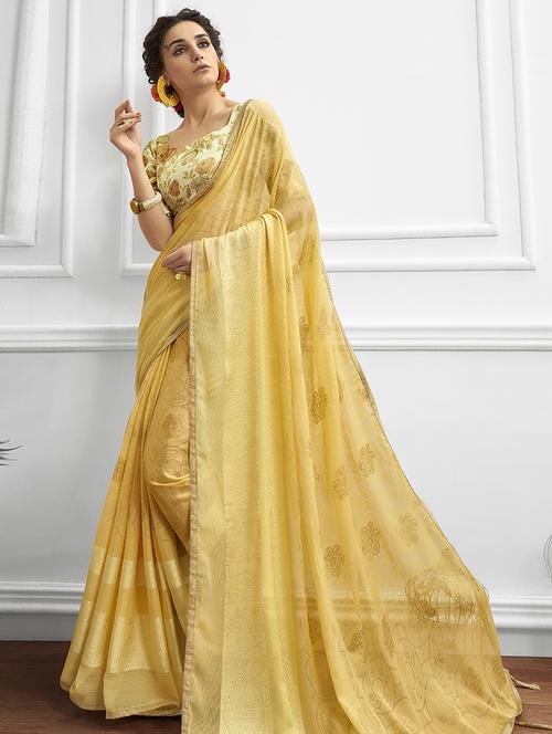 floral printed saree with blouse - 16691425 - Very Small Image - 1