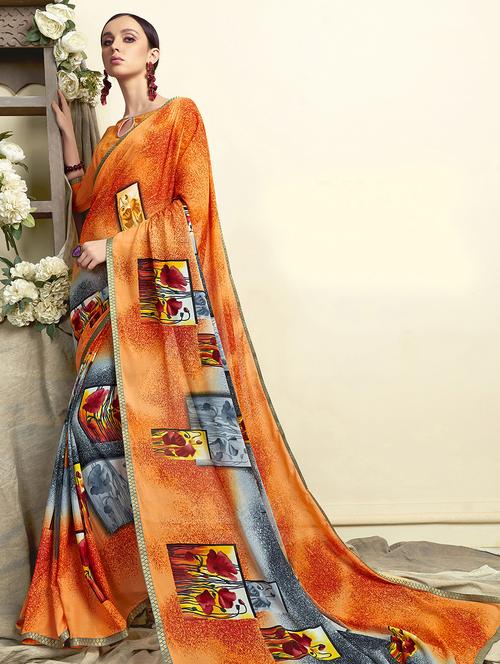 floral printed saree with blouse - 16691440 - Very Small Image - 1
