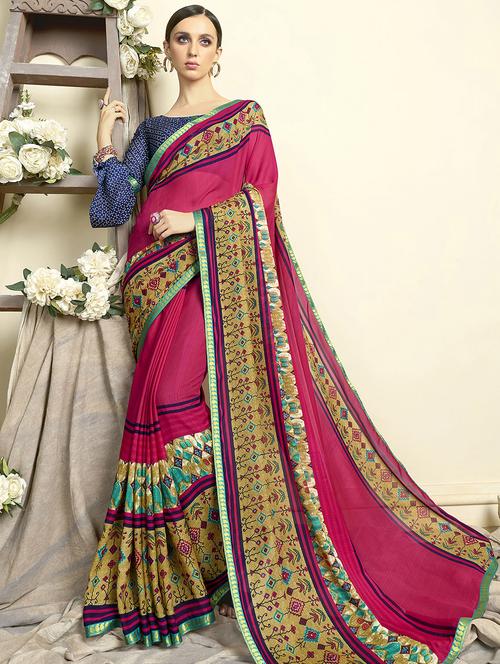 solid printed saree with blouse - 16691447 - Very Small Image - 1