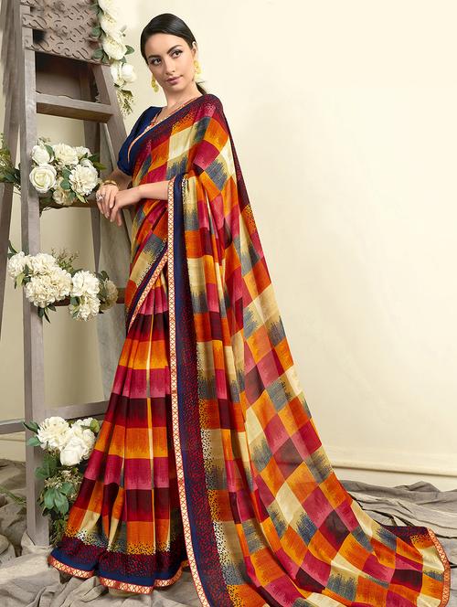 geometric printed saree with blouse - 16691449 - Very Small Image - 1