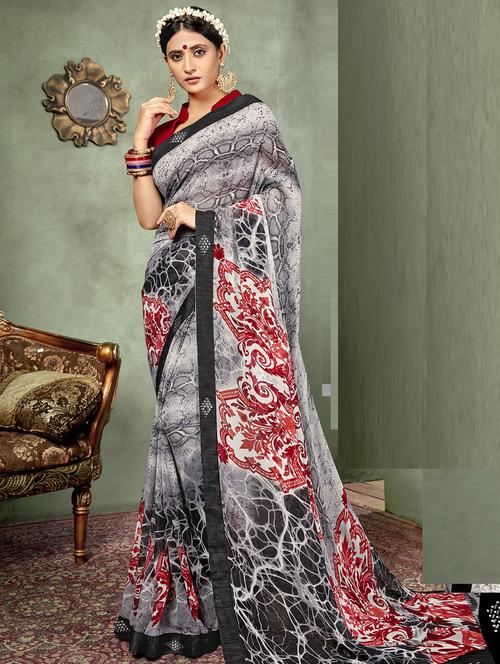 abstract printed saree with blouse - 16691454 - Very Small Image - 1
