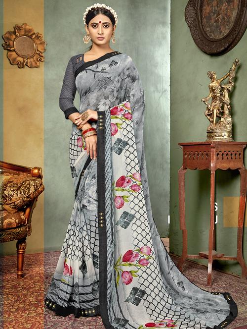 abstract printed saree with blouse - 16691455 - Very Small Image - 1