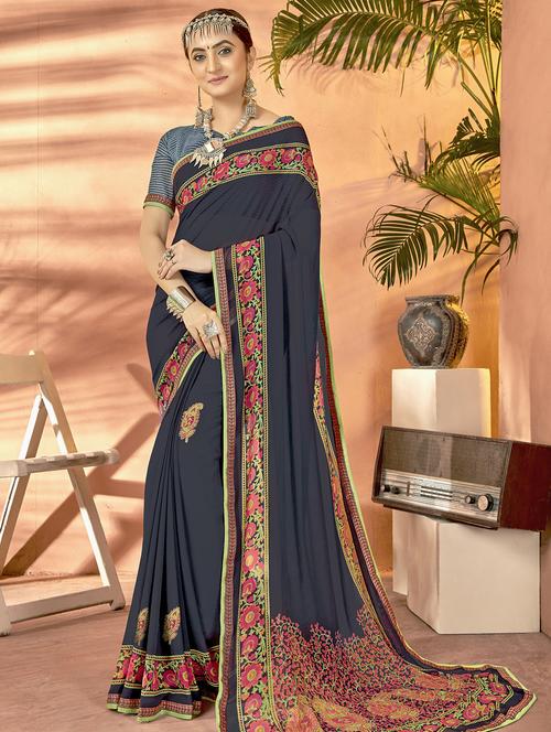 floral printed saree with blouse - 16691465 - Very Small Image - 1