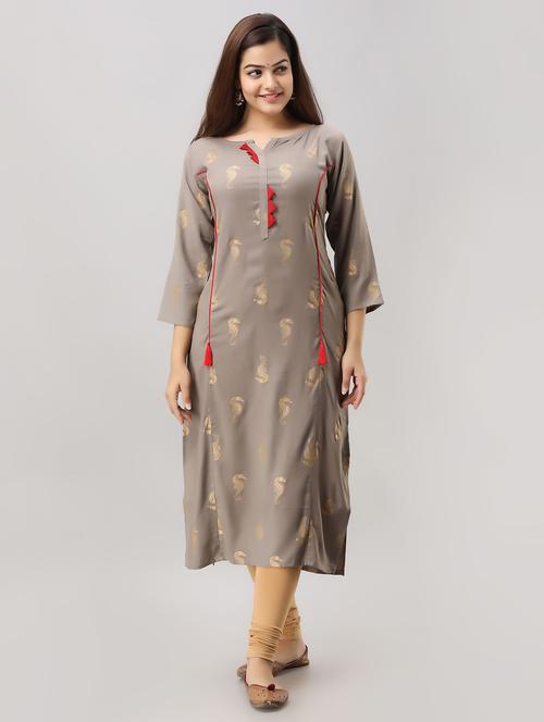 gold print straight kurta - 16693837 - Very Small Image - 1