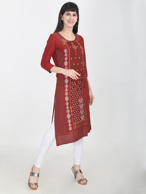 rust printed straight kurta - 16693866 - Very Small Image - 1