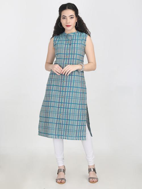 checkered straight kurta - 16693904 - Very Small Image - 1