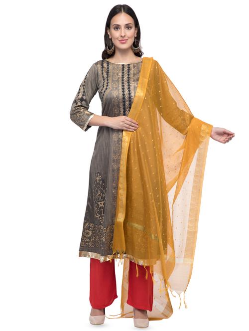 yellow self design banarasi dupatta with fringes - 16694767 - Very Small Image - 1