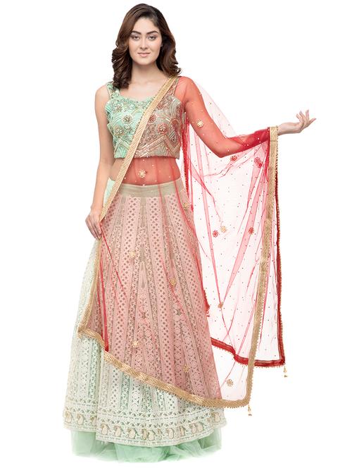 red embroidered gota work dupatta - 16694812 - Very Small Image - 1