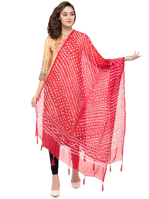 red bandhani printed dupatta with fringes - 16694825 - Very Small Image - 1