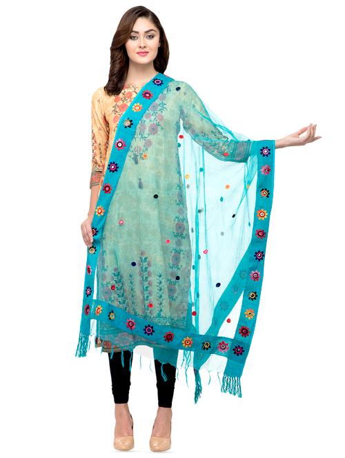 turquoise embroidered dupatta - 16694839 - Very Small Image - 1