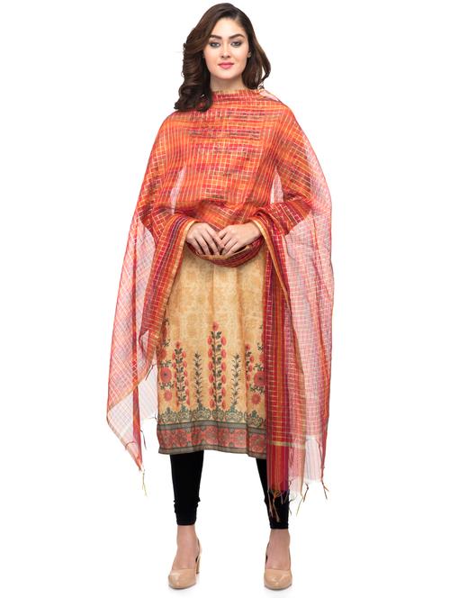 zari woven checkered dupatta - 16694849 - Very Small Image - 1