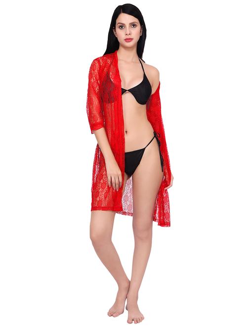 tie knot floral laced sleepwear robe - 16694985 - Very Small Image - 1