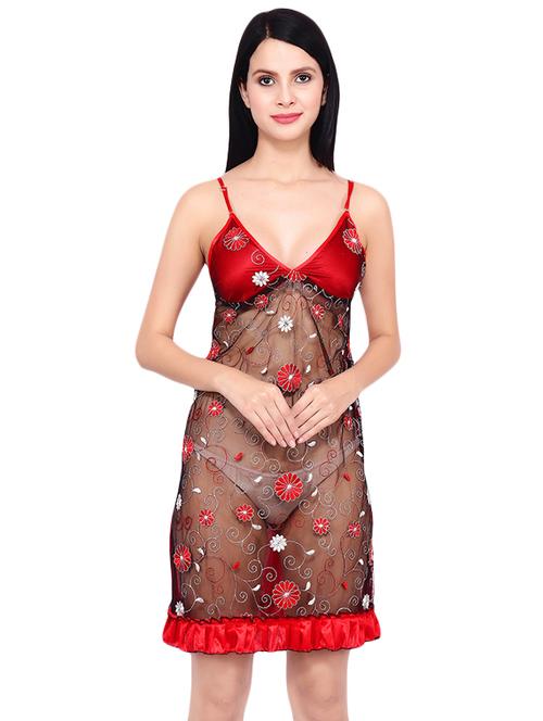 floral embroidered net babydoll - 16694989 - Very Small Image - 1