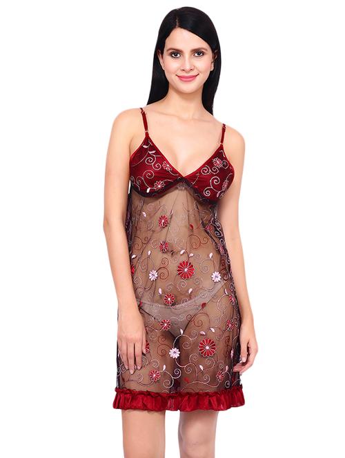 floral embroidered net babydoll - 16694990 - Very Small Image - 1