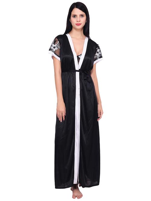 contrast floral embroidered sleepwear robe - 16695014 - Very Small Image - 1