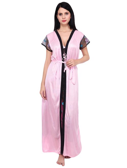 contrast floral embroidered sleepwear robe - 16695018 - Very Small Image - 1