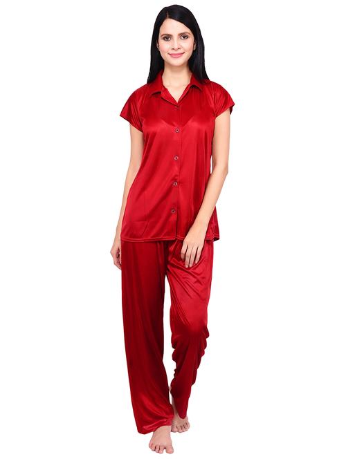 lapel neck satin pyjama set - 16695058 - Very Small Image - 1