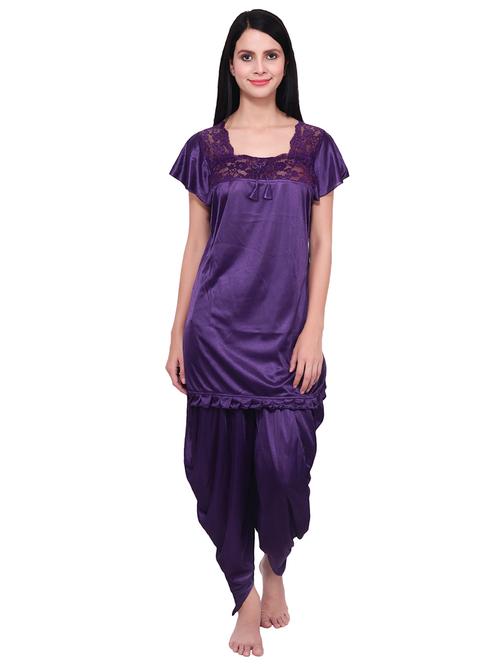 floral laced satin pyjama set - 16695061 - Very Small Image - 1