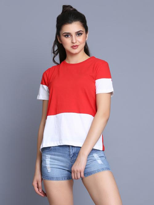 color block round neck tee - 16695324 - Very Small Image - 1
