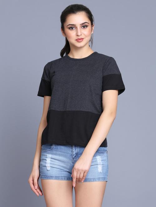 color block round neck tee - 16695326 - Very Small Image - 1