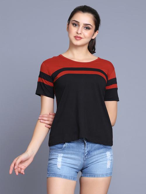 color block round neck tee - 16695346 - Very Small Image - 1