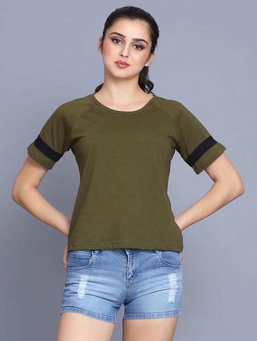 contrast detail round neck tee - 16695347 - Very Small Image - 1